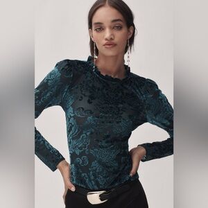 Anthropologie Sheer Velvet Burnout Long Sleeve Top